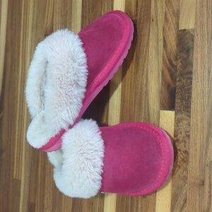 3/$30 Emu Australia suede leather shearling pink fuzzy slides slippers size k13